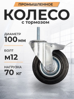 Изображение Колесо поворотное SCtB 42 100 мм резина с болтом и тормозом (N)