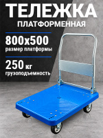 Изображение Тележка платформенная пластиковая 250 кг TOR PH250P (800х500) со складной ручкой (резина 125 мм)
